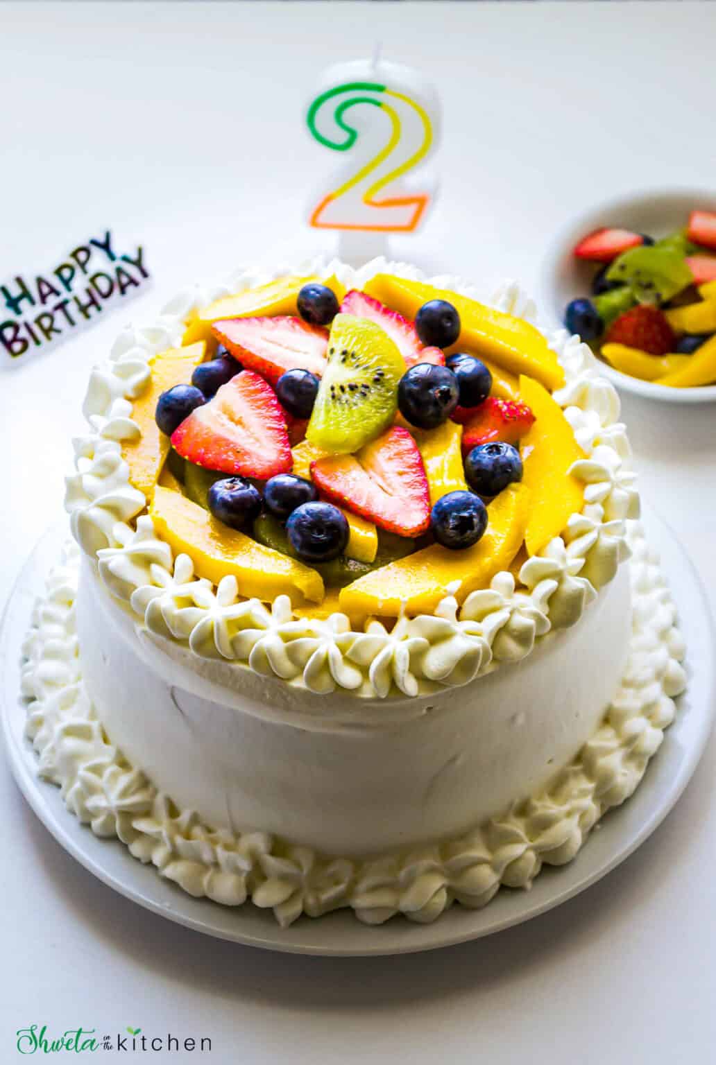 Vanilla Sponge Cake with Whipped Cream and Fruits - Shweta in the Kitchen