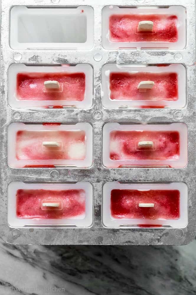 Top down shot of popsicles in a mold