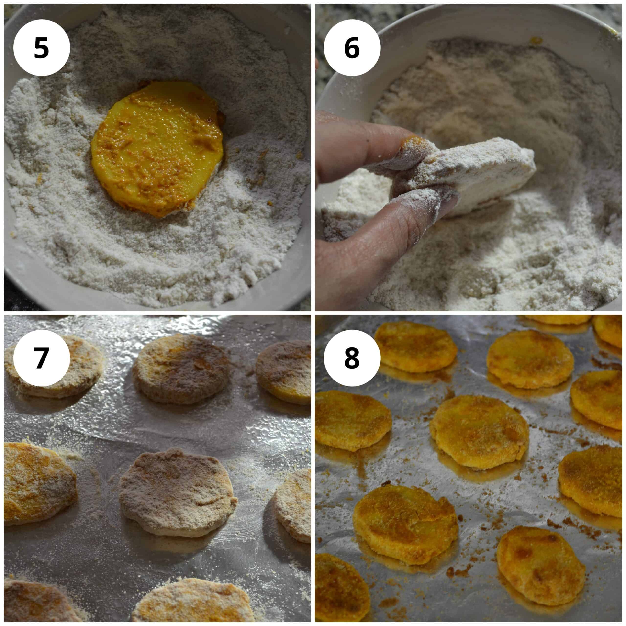 Coating the potato chips in the flour and baking them