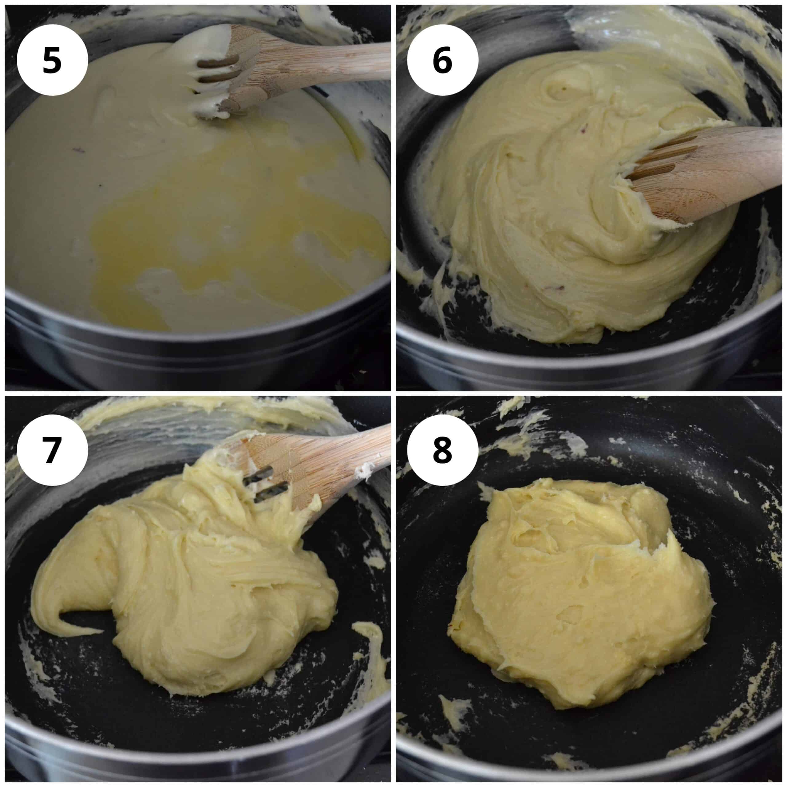Four photos to show how to make the dough for milk peda