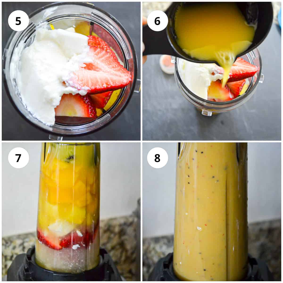 Adding the liquids and blending the smoothie