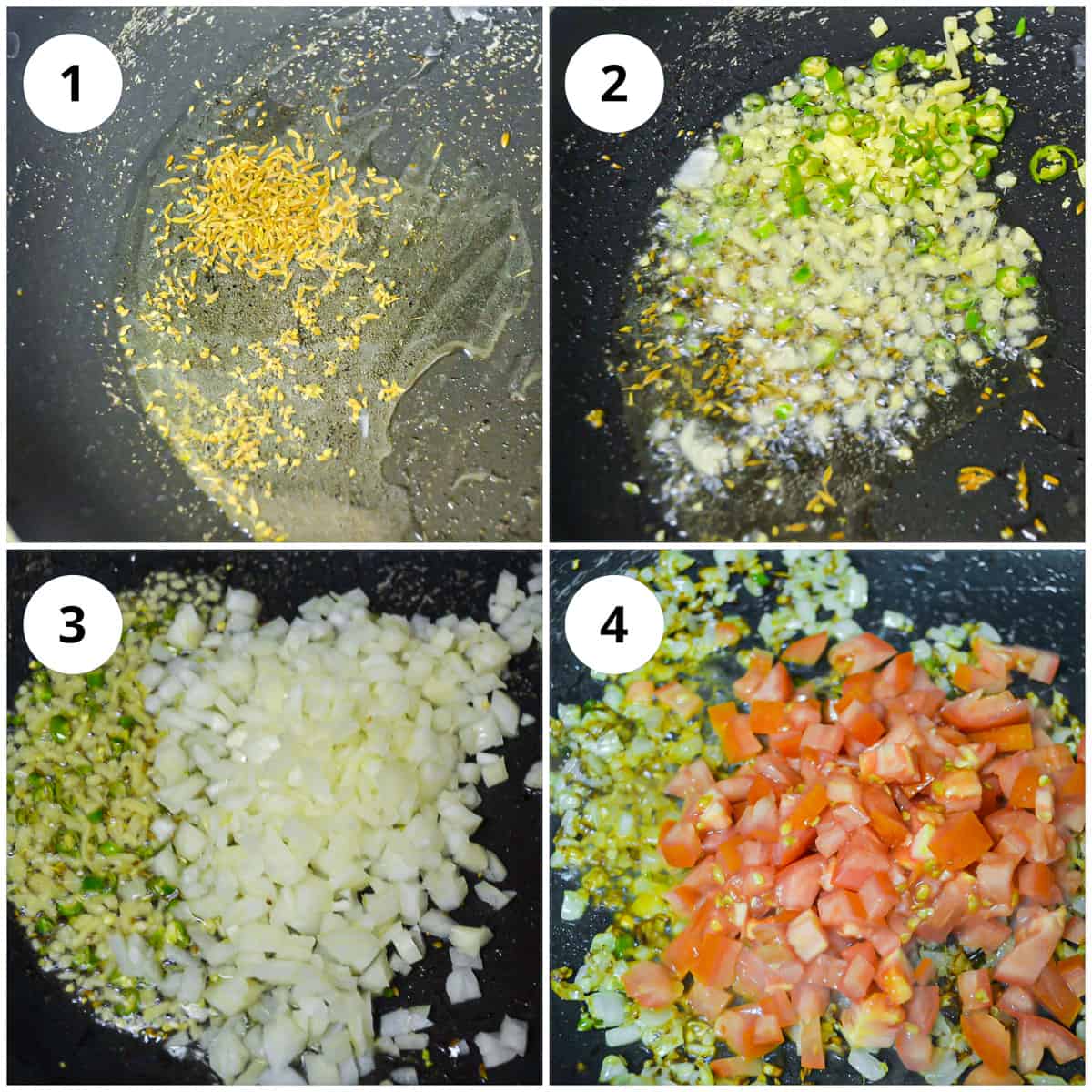 Four photos to show how to cook the spices