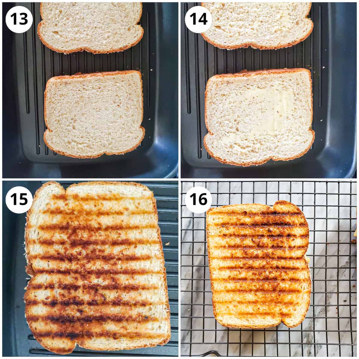 Grilling the creamy vegetable sandwich until crispy and golden brown. 