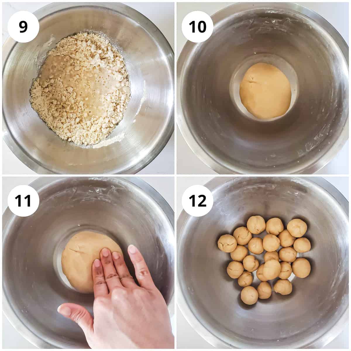 Steps for kneading the dough and making balls.