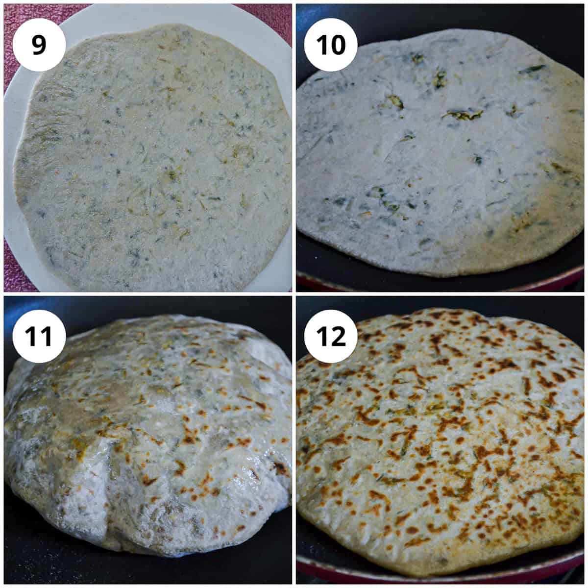 Flattening and cooking the paratha
