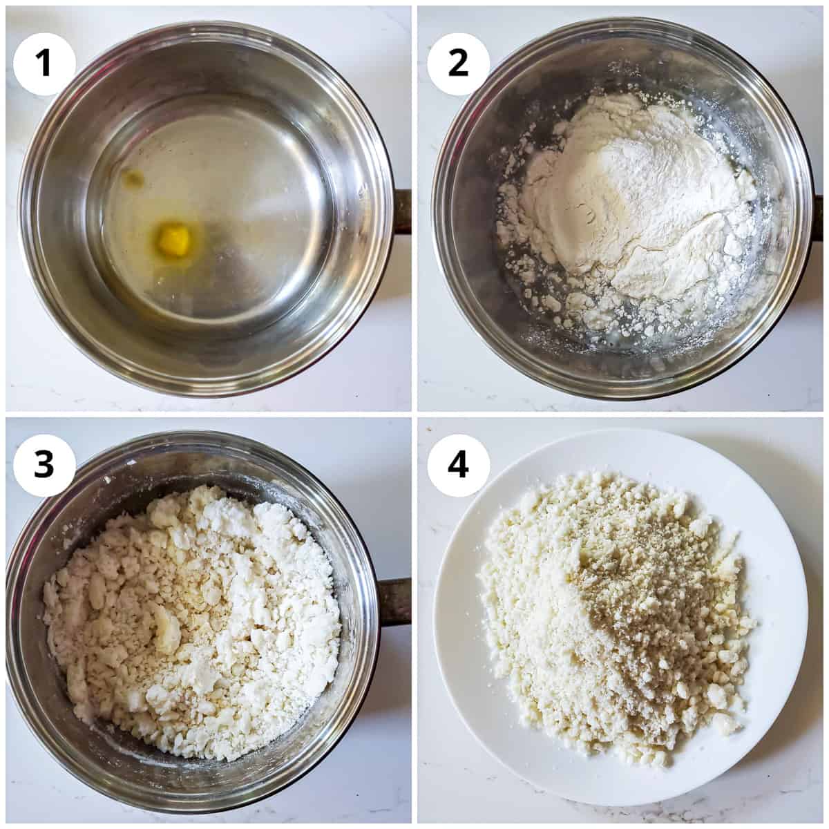 Top view of rice flour mixed in water, salt and ghee. 