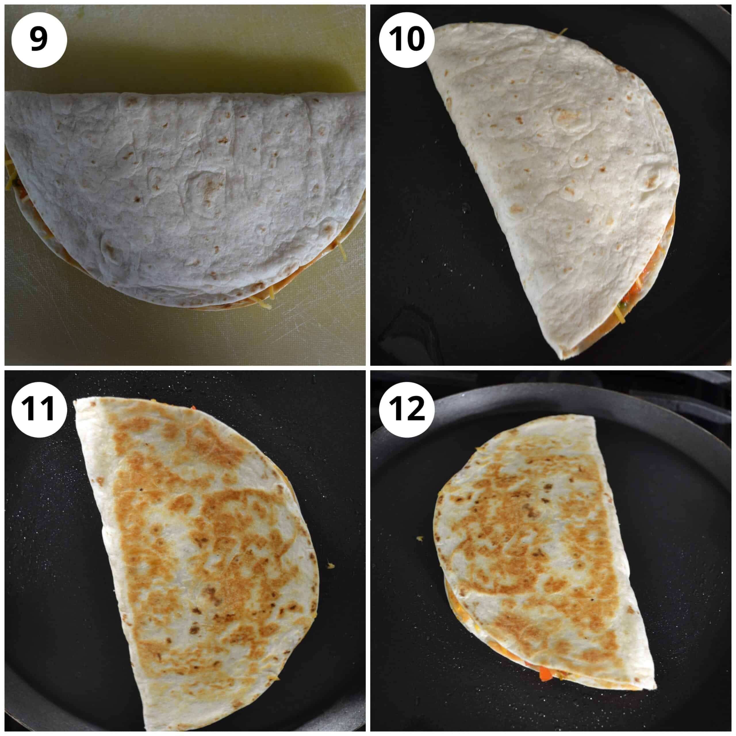Photos to show how to fold and cook the quesadillas