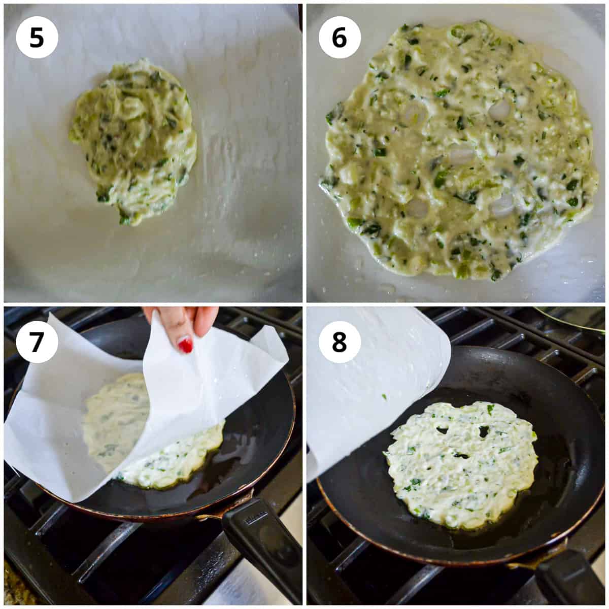 Showing how to cook the cucumber thalipeeth using the traditional method.