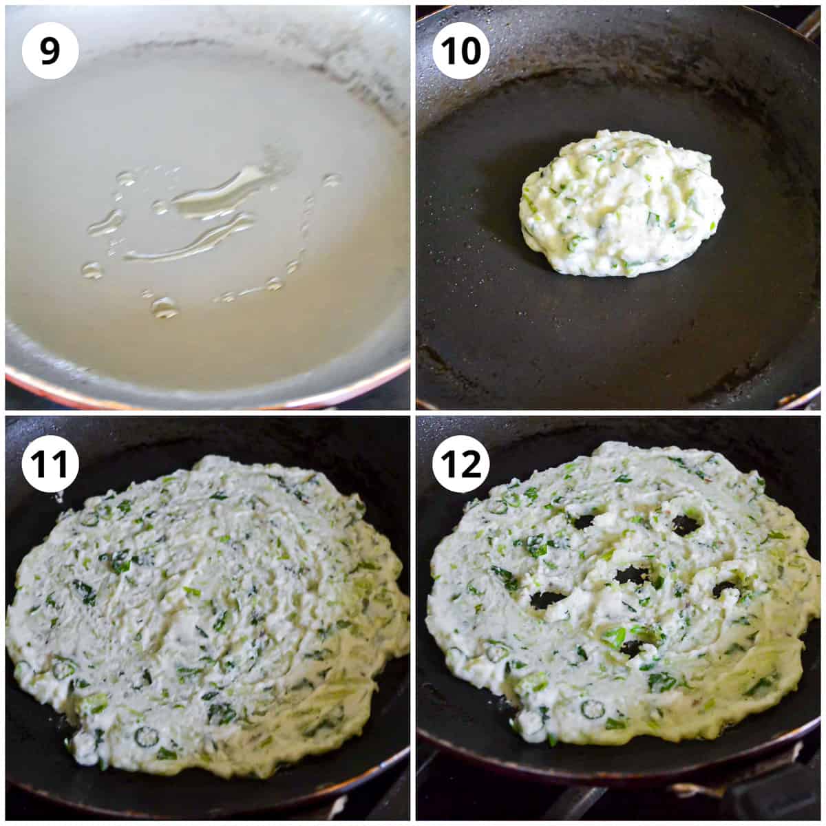 Cooking the cucumber thalipeeth with the modern method.