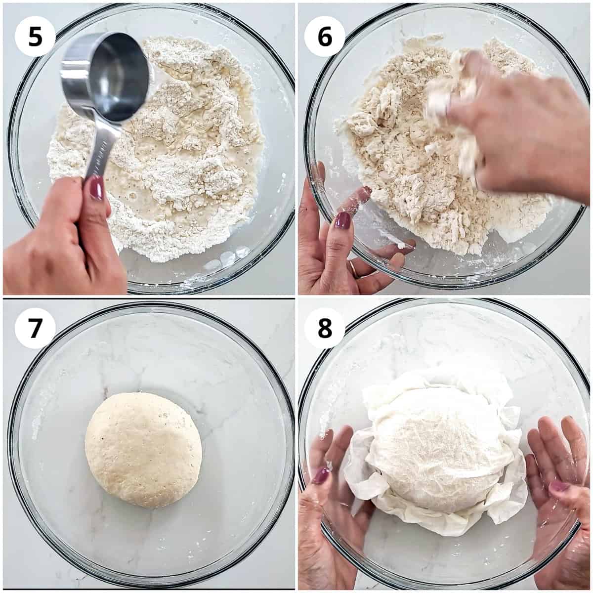 Steps showing making karanji dough and covering it
