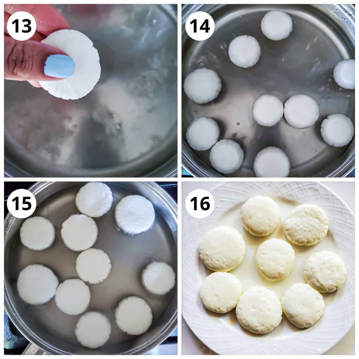 Soaking rasmalai balls in sugar syrup