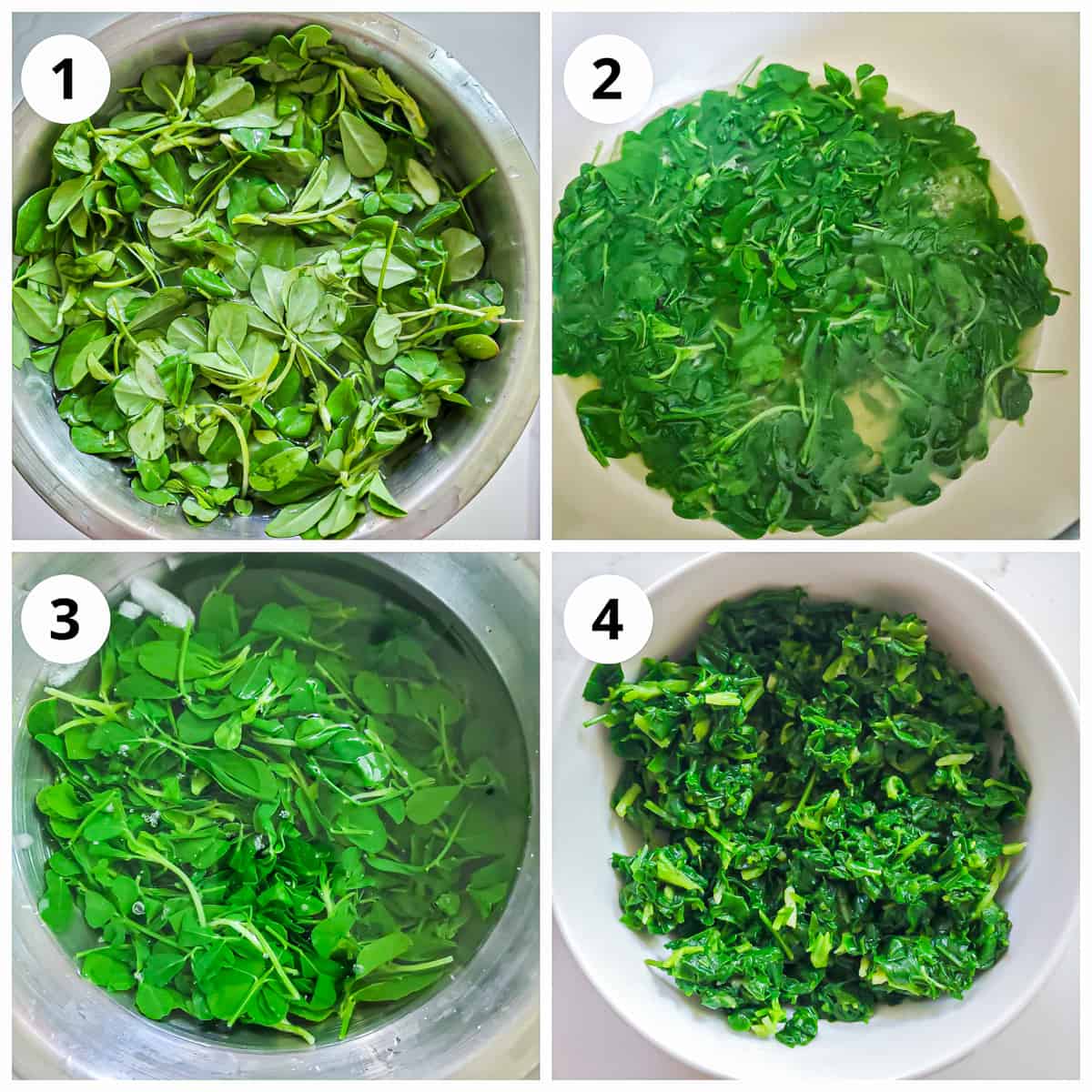 Steps for blanching Methi (fenugreek leaves)