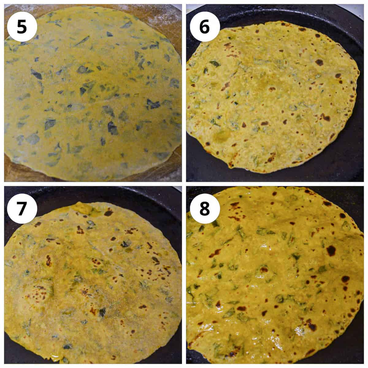 Steps for rolling and roasting the methi thepla