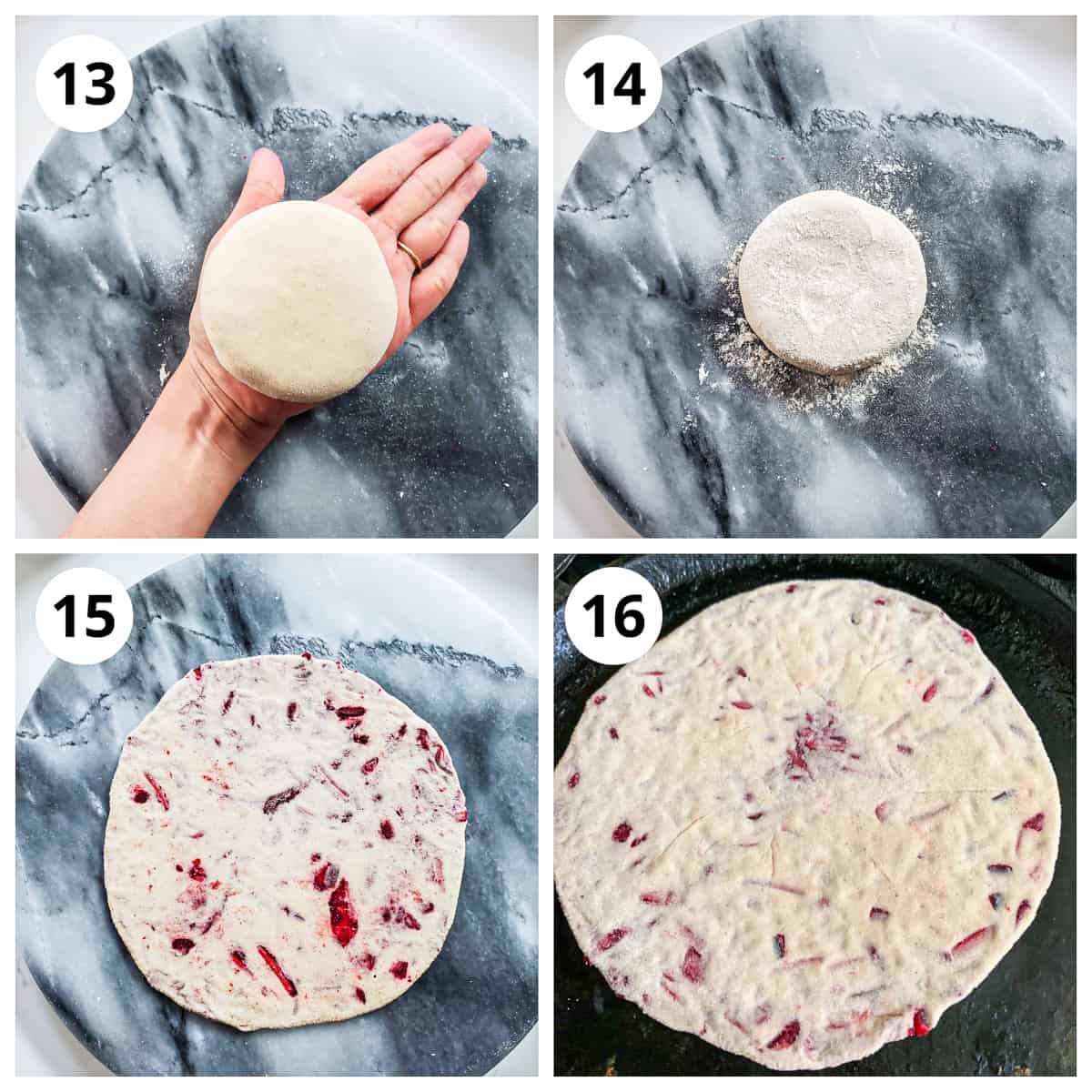 Steps for rolling the beetroot paratha