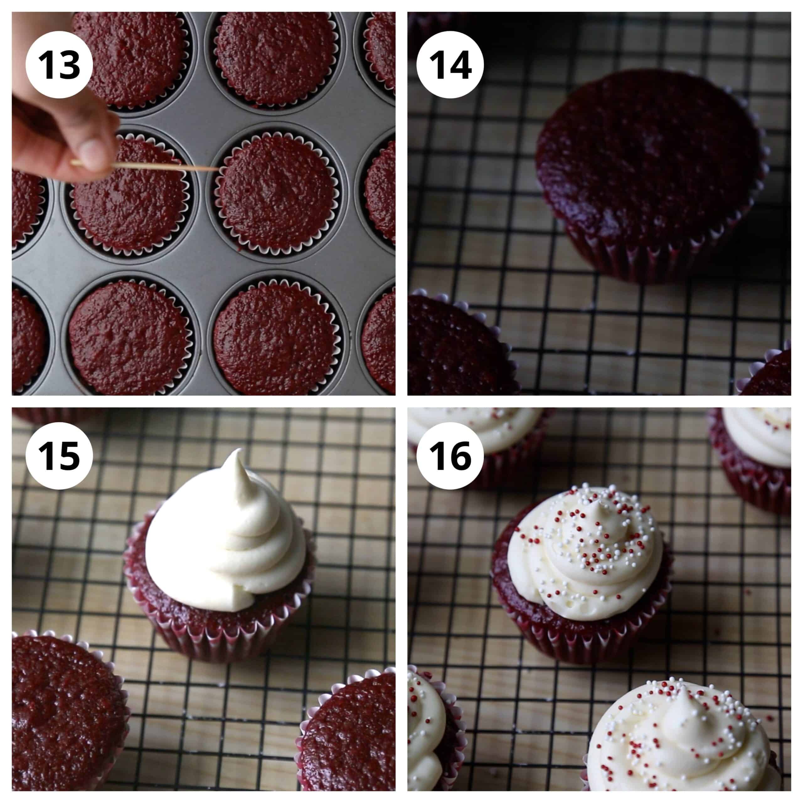 Steps for cooling and frosting the cupcakes. 