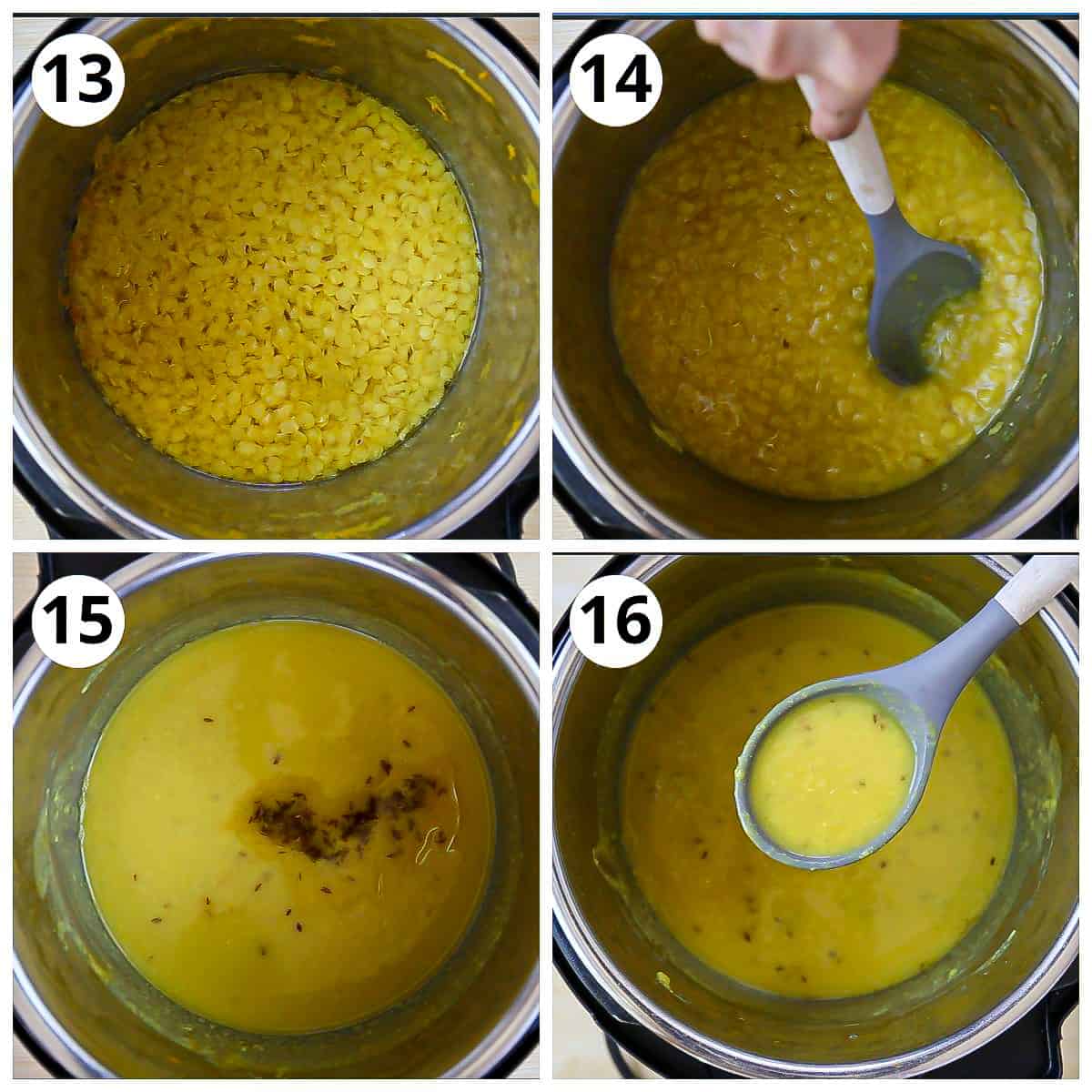 Steps for adding tadka to the varan and mixing it