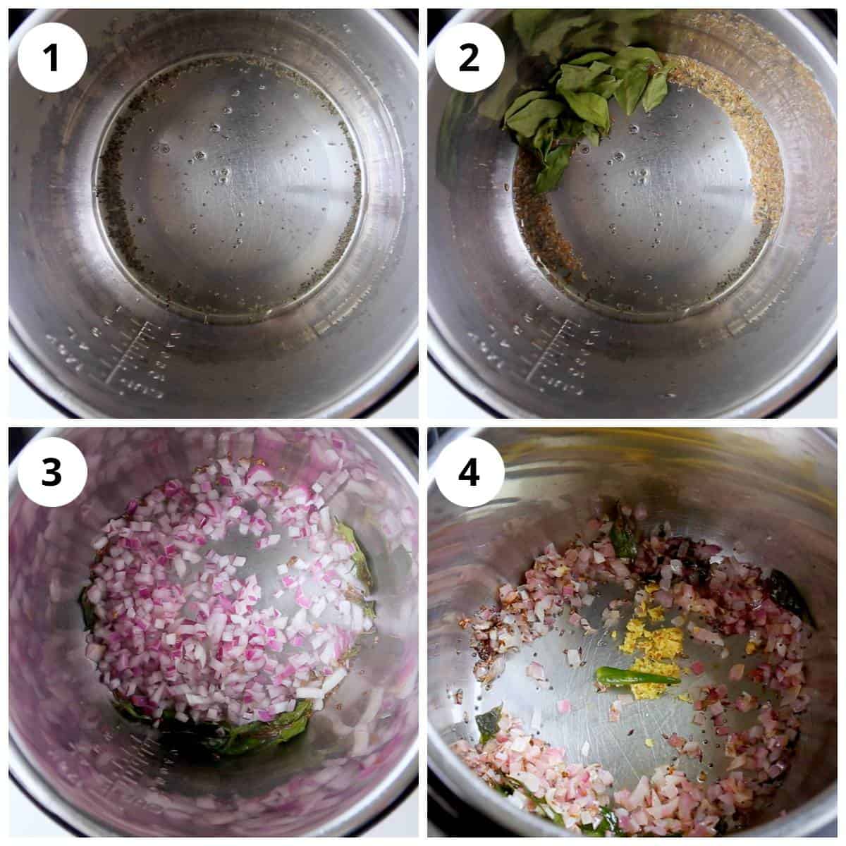 Steps for tempering and saute onions for Semiya upma