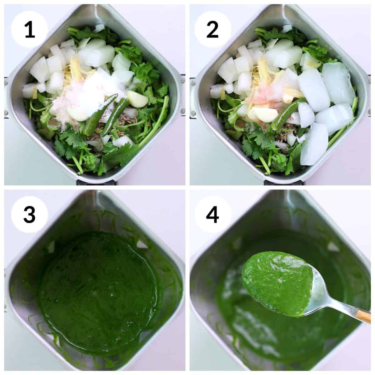 Step wise pics for how to make cilantro mint chutney in a blender