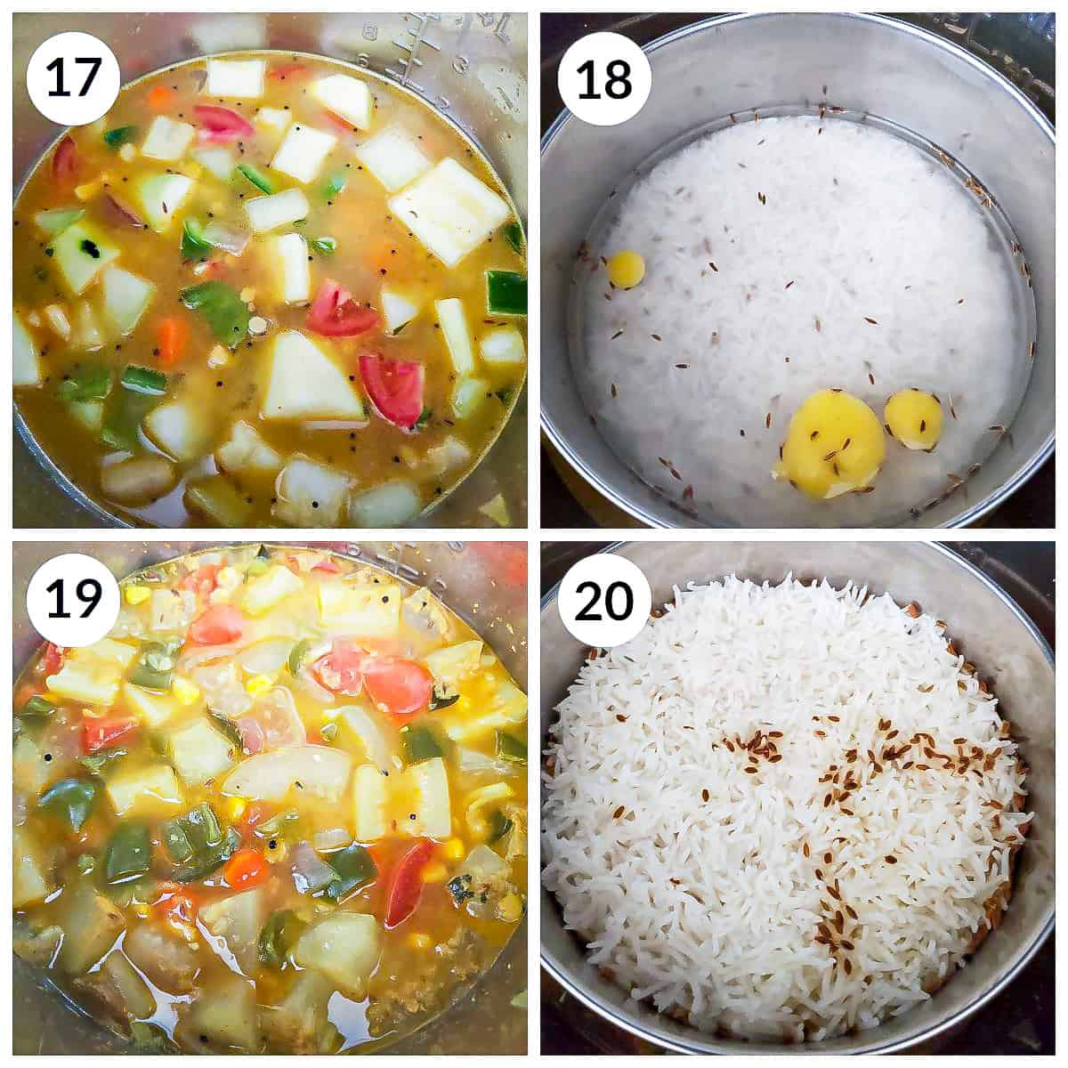 Steps for making Mixed veg sambar in Instant Pot with pot in pot rice