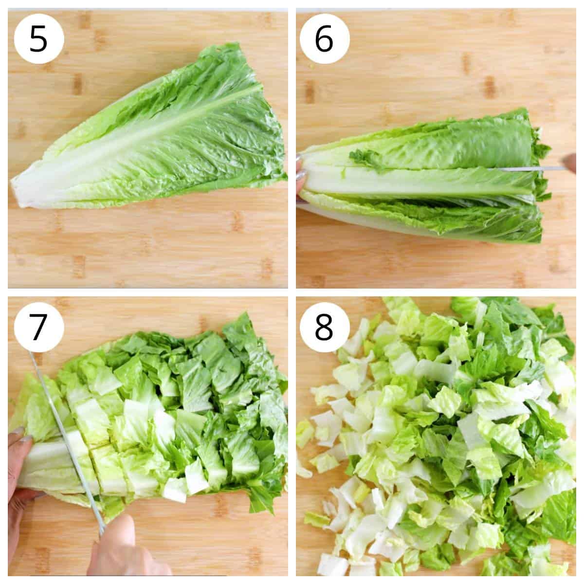 Steps for Chopping lettuce for caesar salad