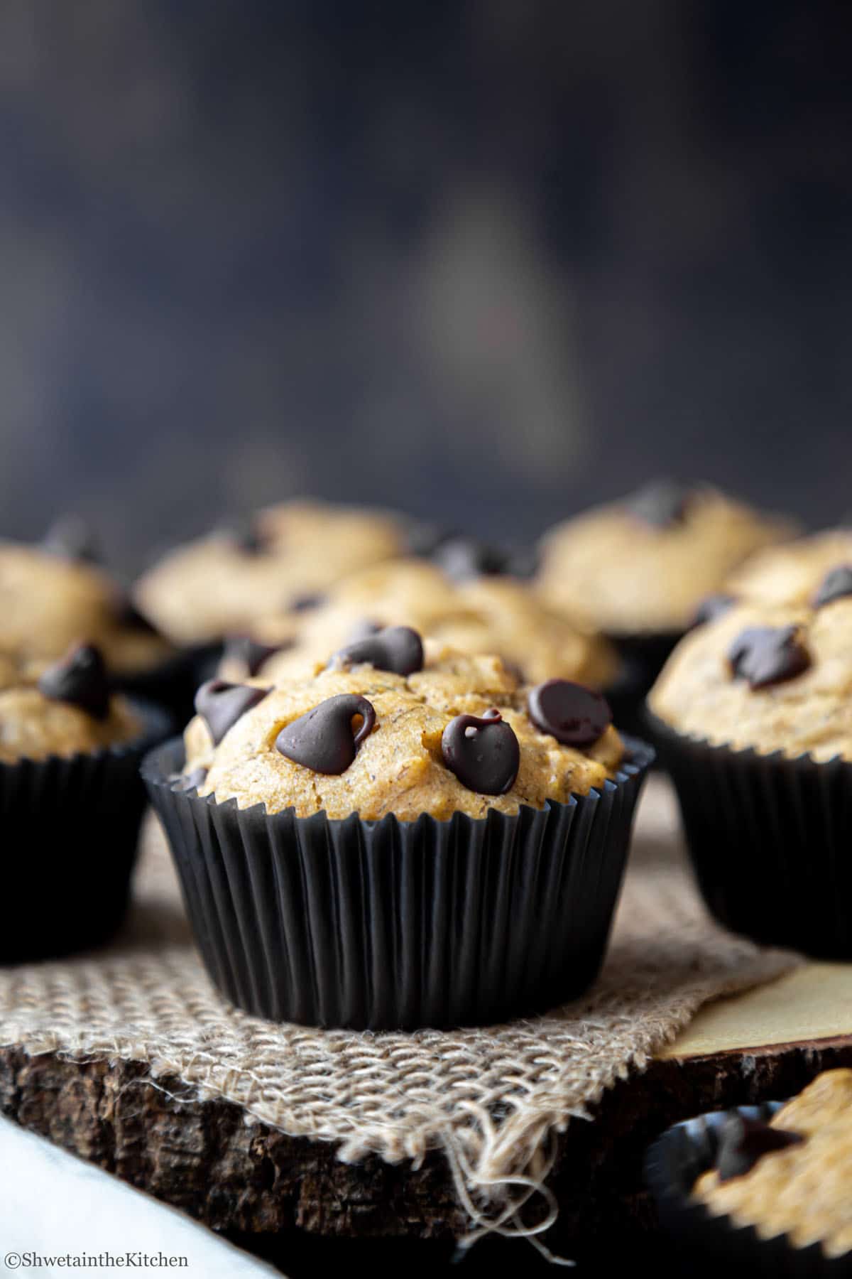 Front close up view of easy Banana Chocolate Chip Muffins