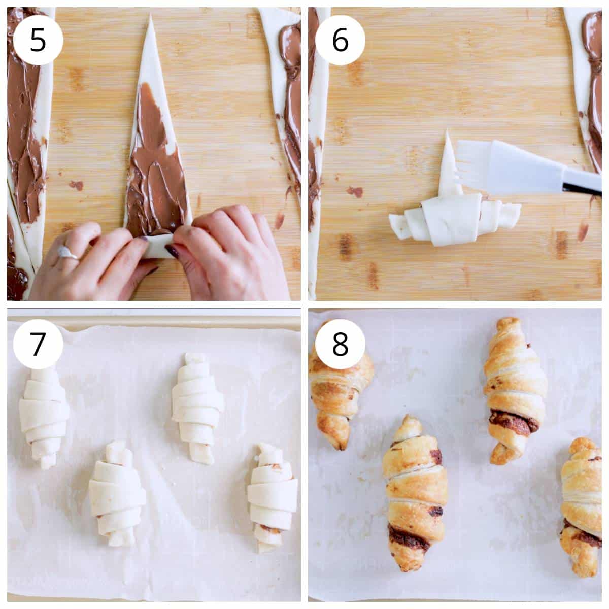 Steps on how to shape and bake nutella croissants