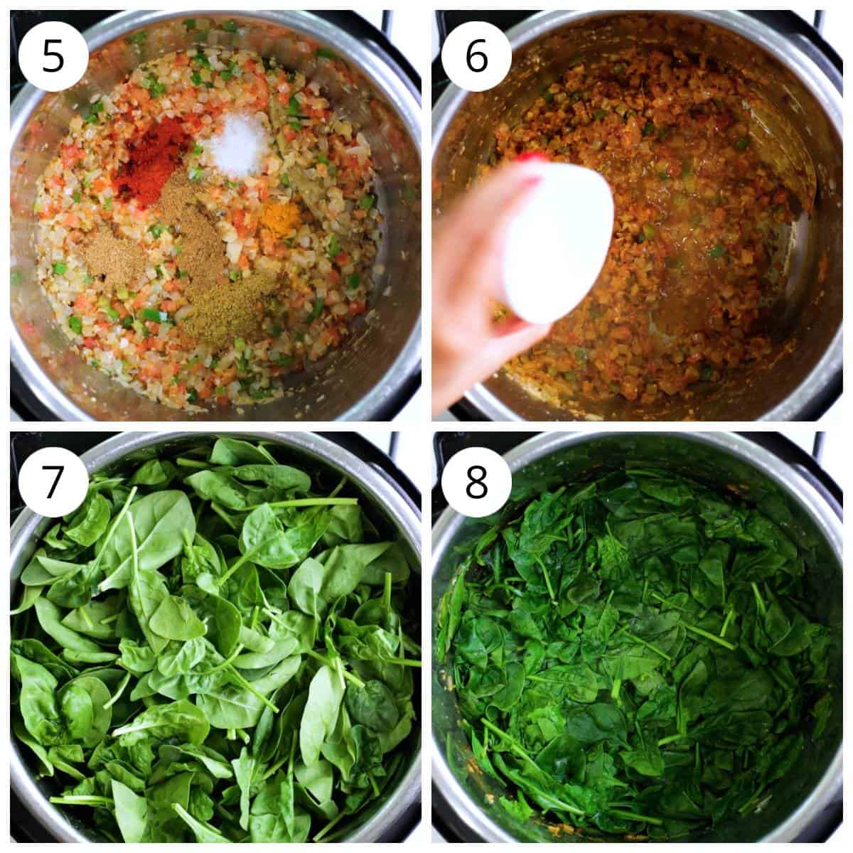 Steps for cooking spinach for Instant Pot palak paneer