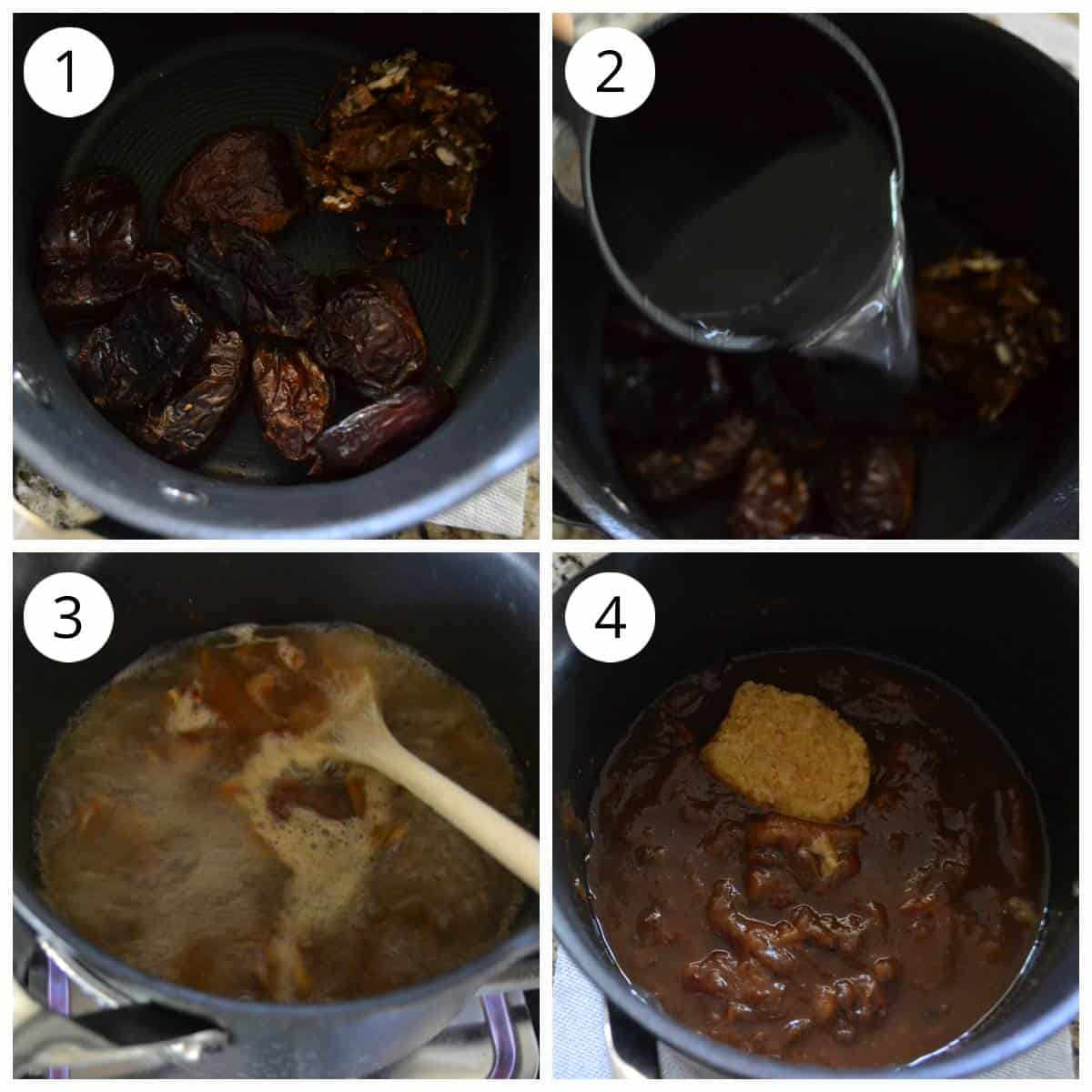 Steps to cook dates and tamarind for making Tamarind chutney on stovetop
