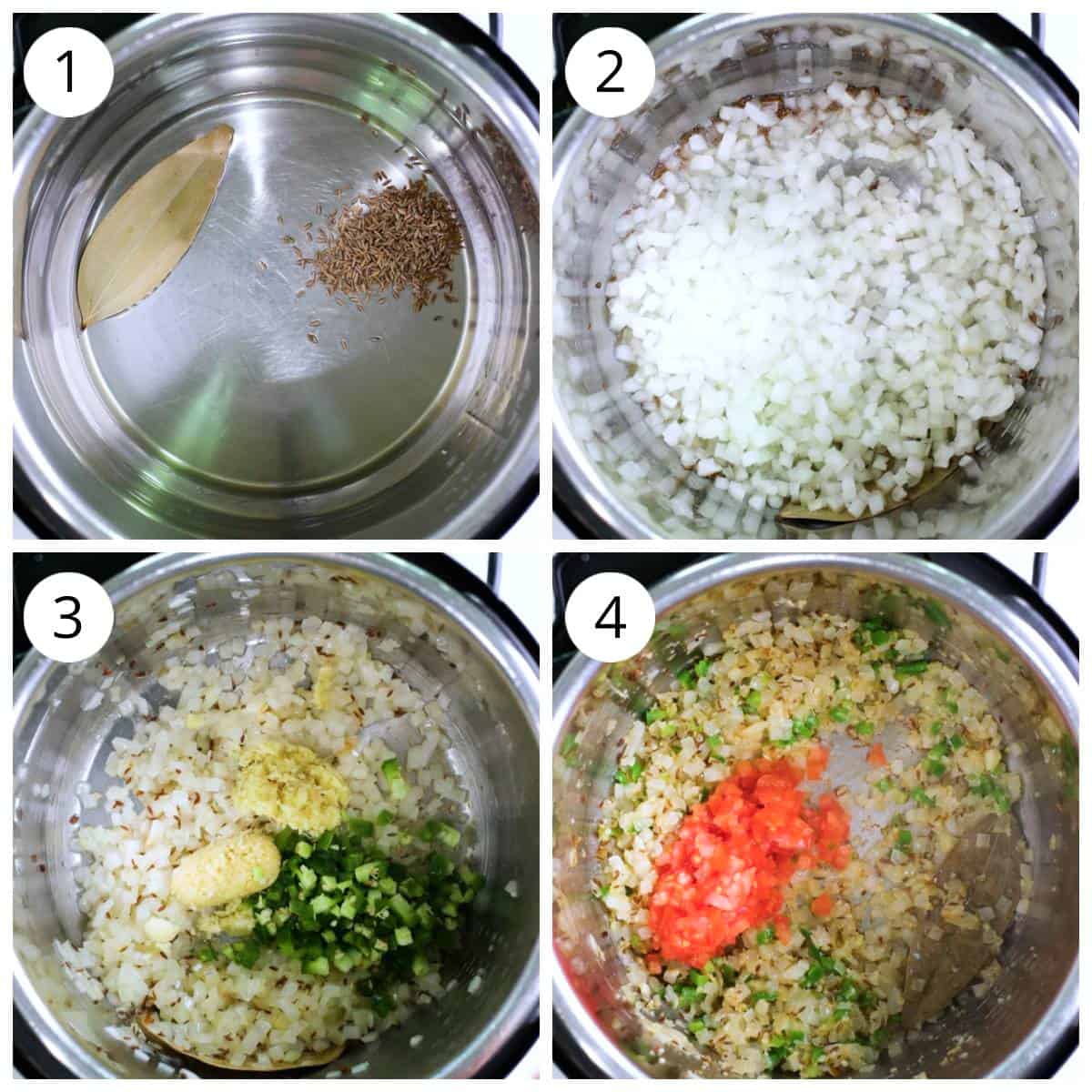 Steps for making onion tomato masala for Instant Pot palak paneer