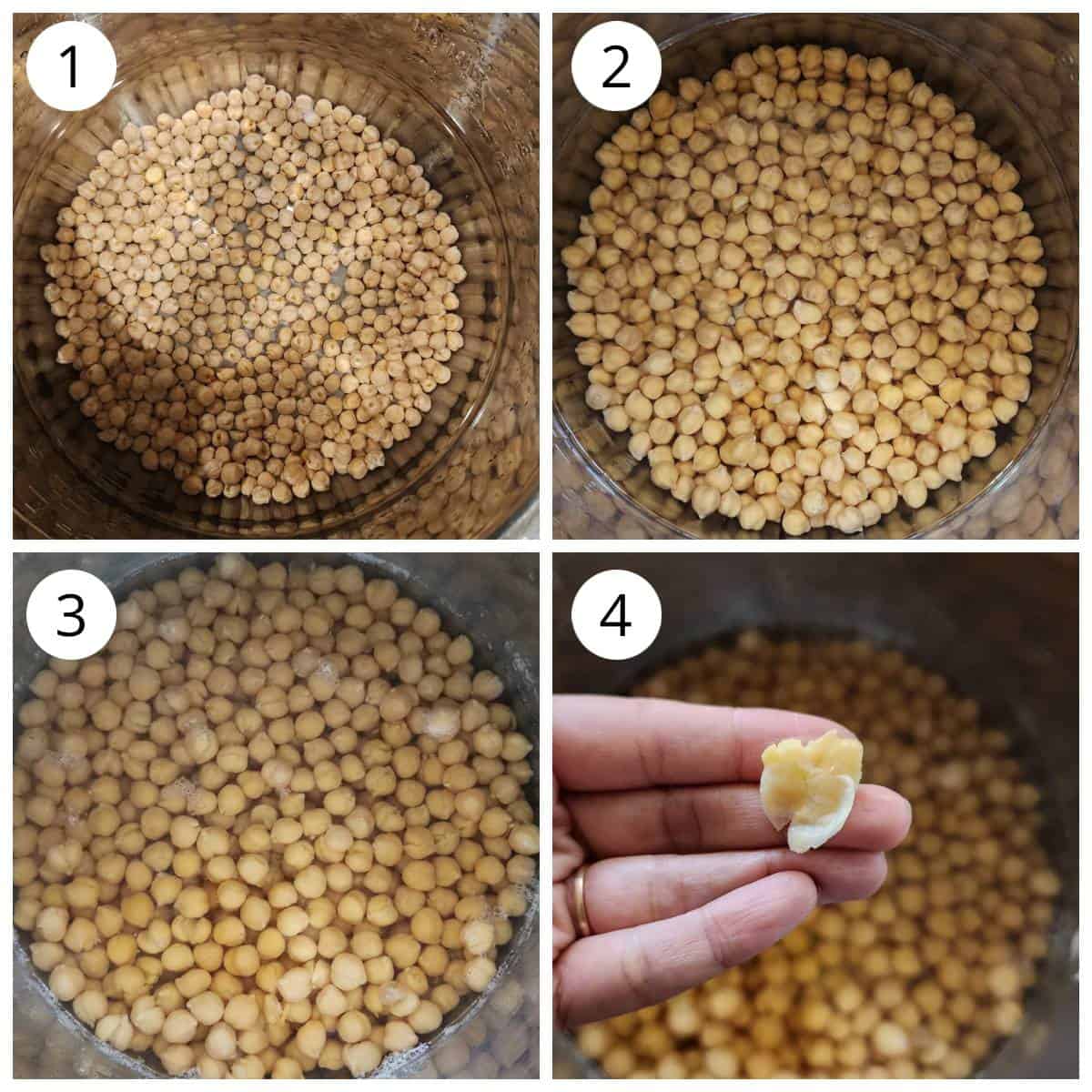 Steps showing how to cook chickpeas for salad in Instant Pot
