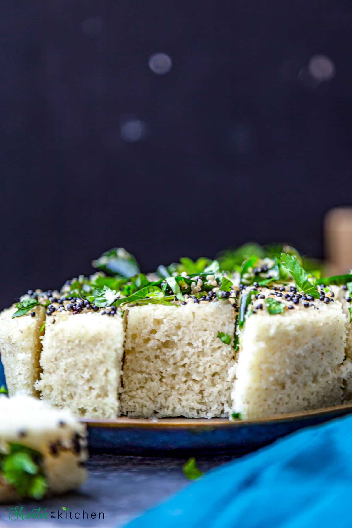 Close up shot of the texture of instant rava dhokla