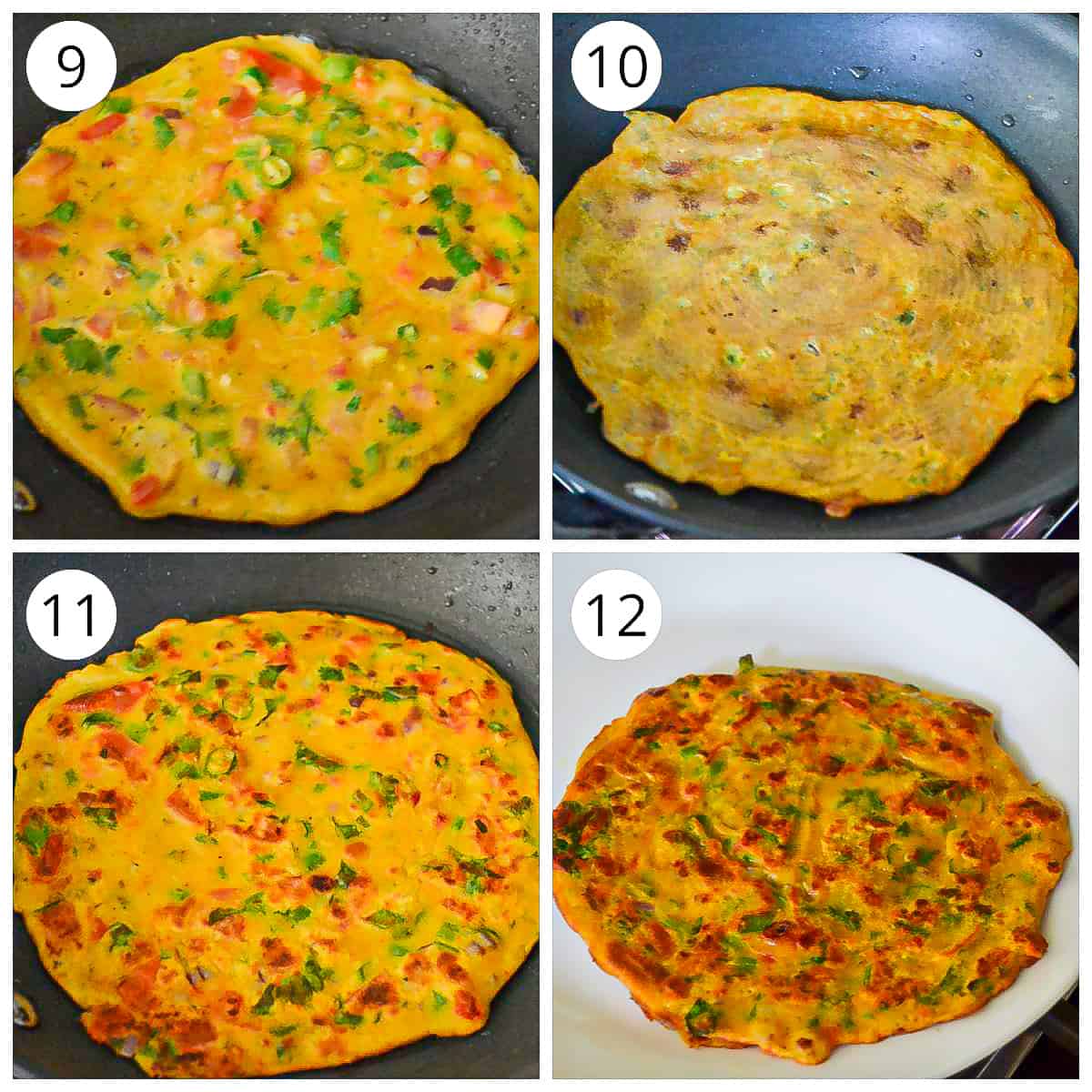 steps showing how to cookin besan chilla