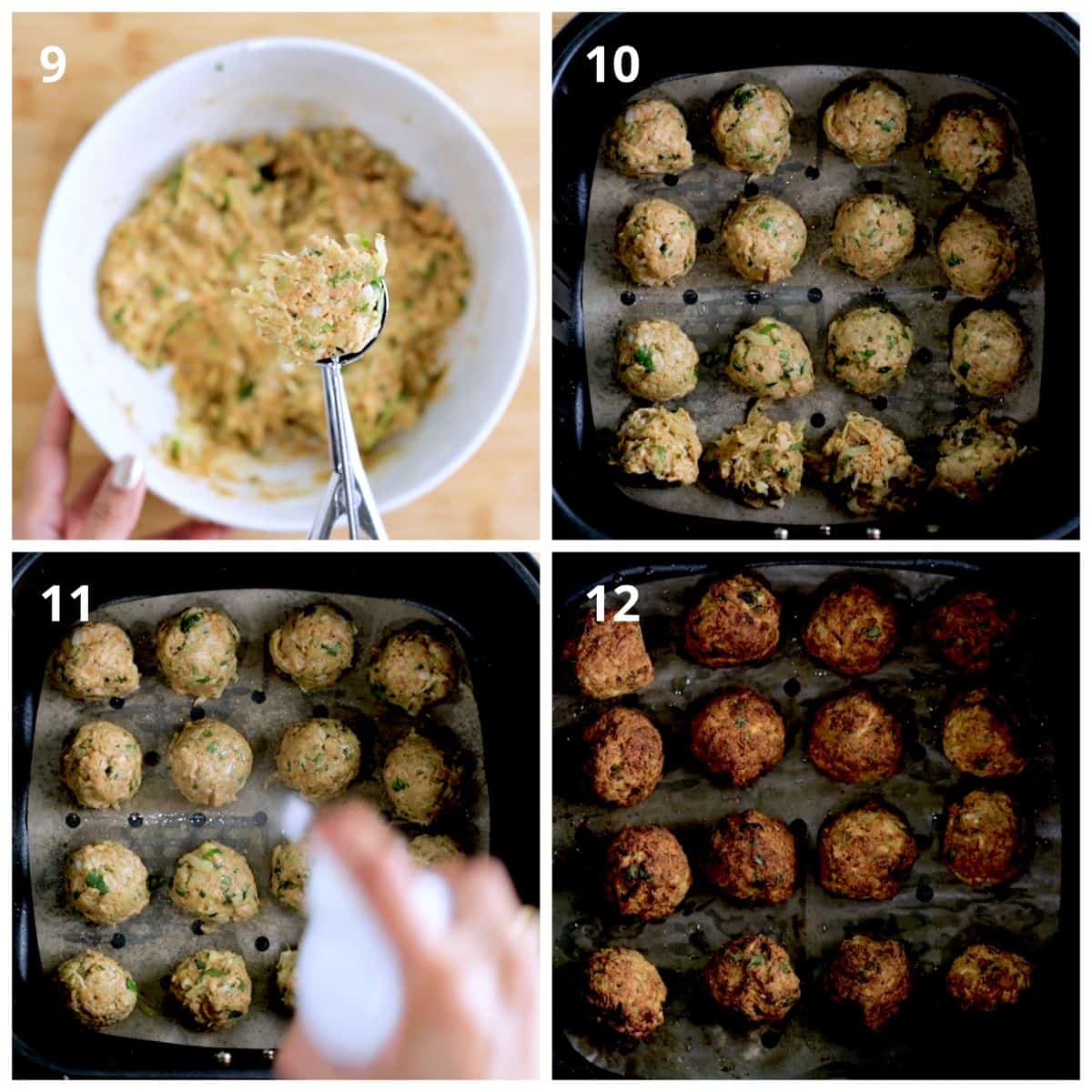 Steps showing how to air fry lauki kofta in air fryer
