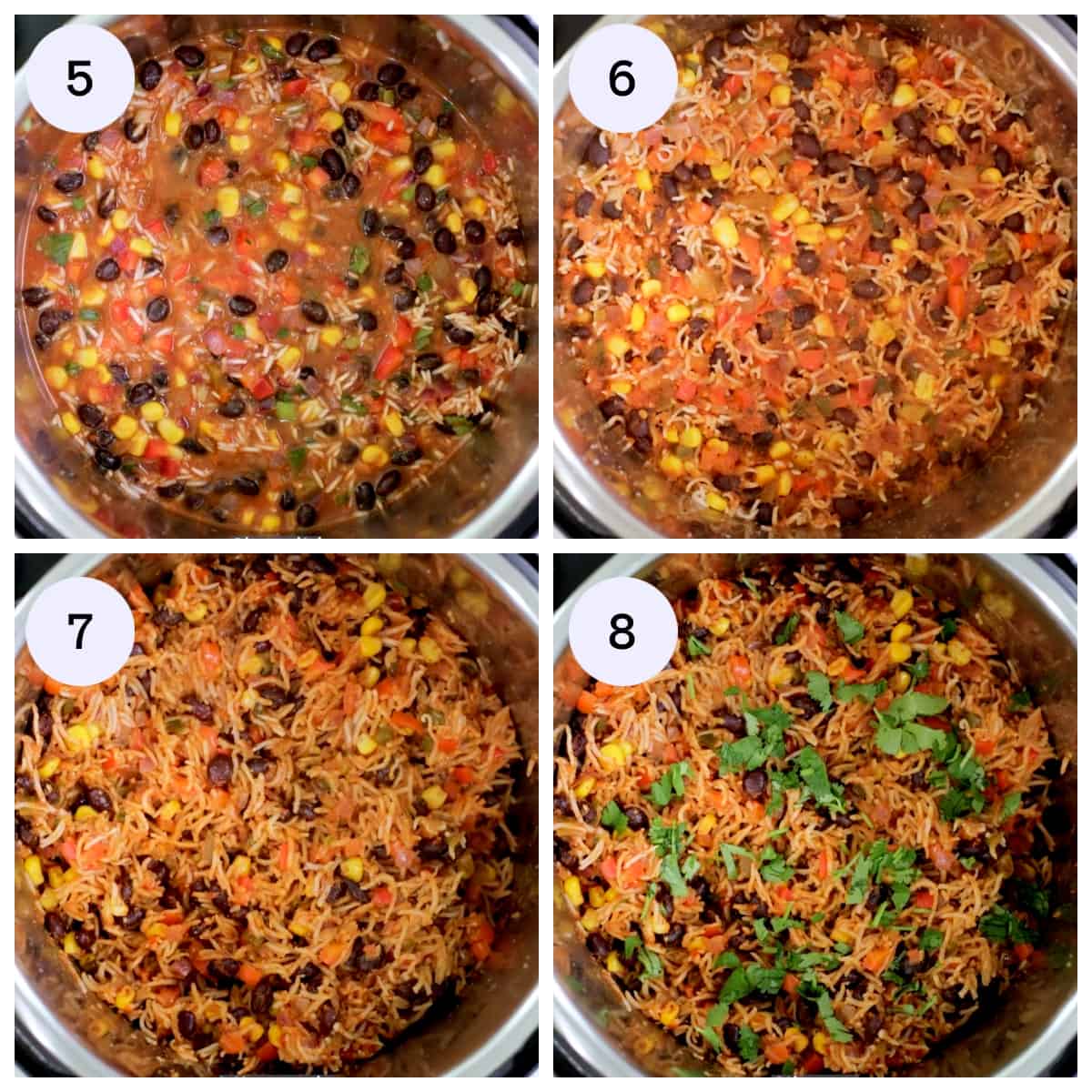 Steps to add water and pressure the Mexican rice and beans in Instant Pot