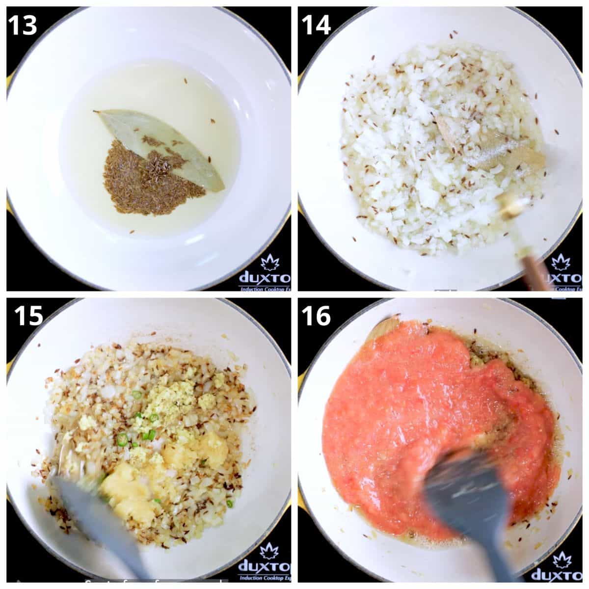 Steps showing how to make onion tomato masala for curry