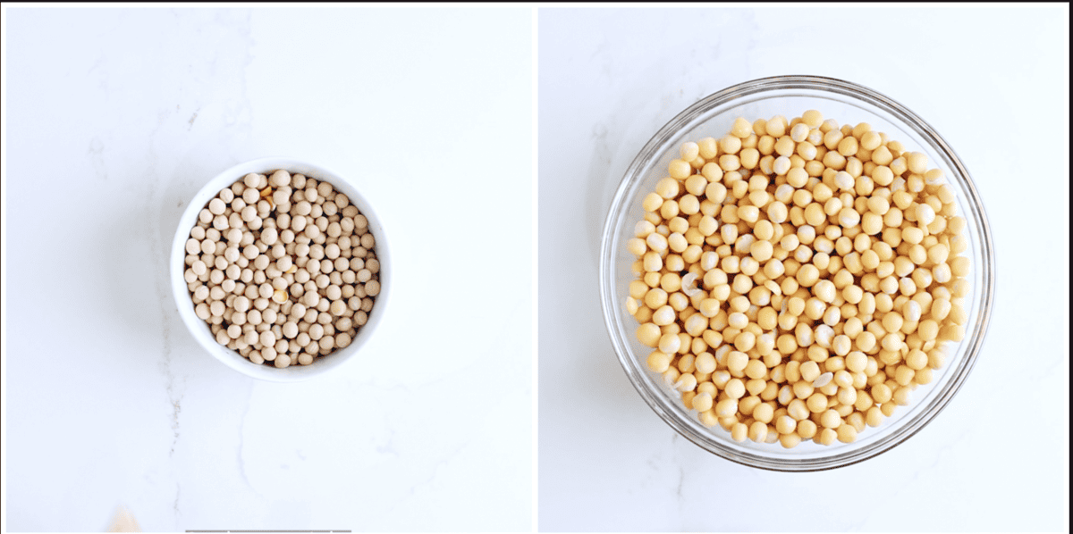 Pic dried white peas before and after soaking
